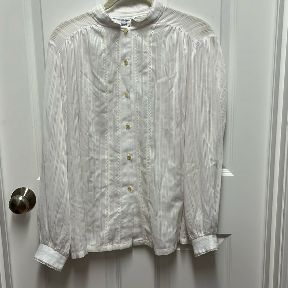 Vintage Sears White Lacy Button Down